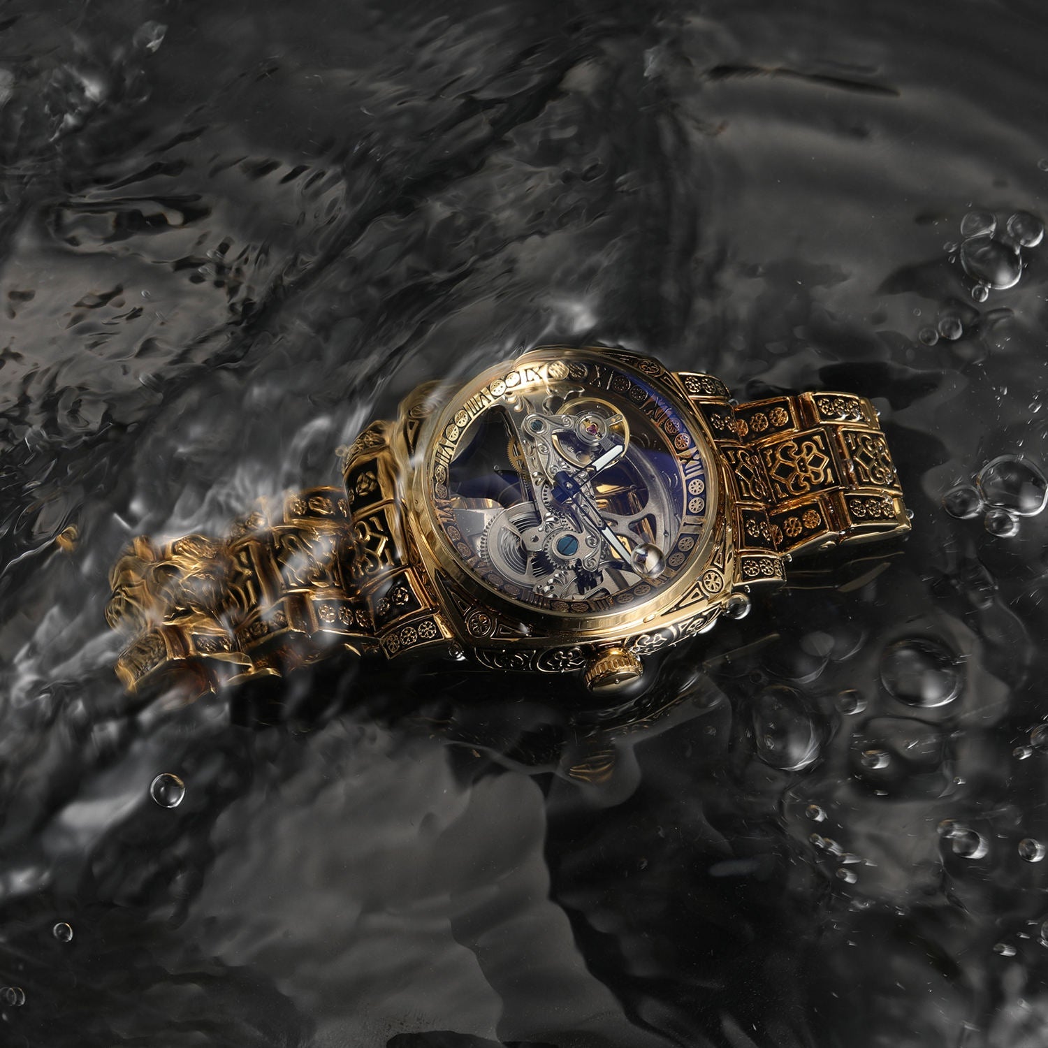 Luxury Skeleton Automatic Watch – Engraved Mechanical Masterpiece