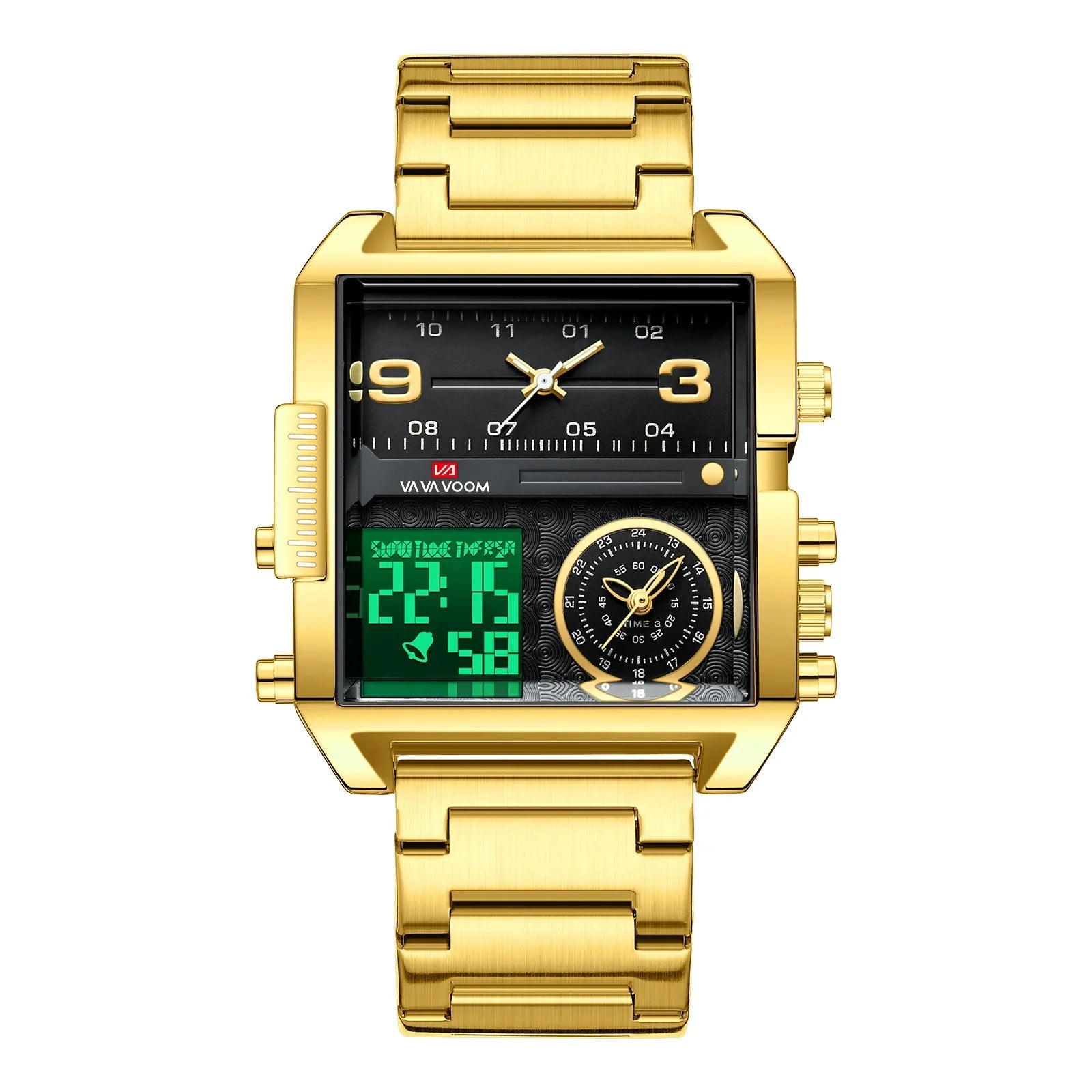 Va Va Voom Multi-Functional Square Dual Display Wristwatch