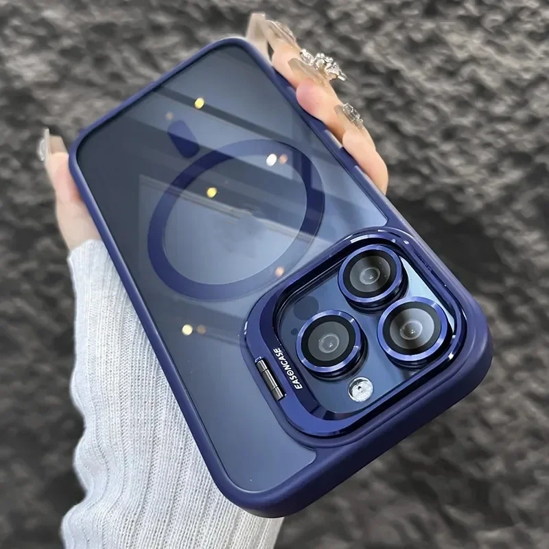 Invisible Camera Metal Lens Stand Matte Magnetic Phone Case for iPhone - Image 7