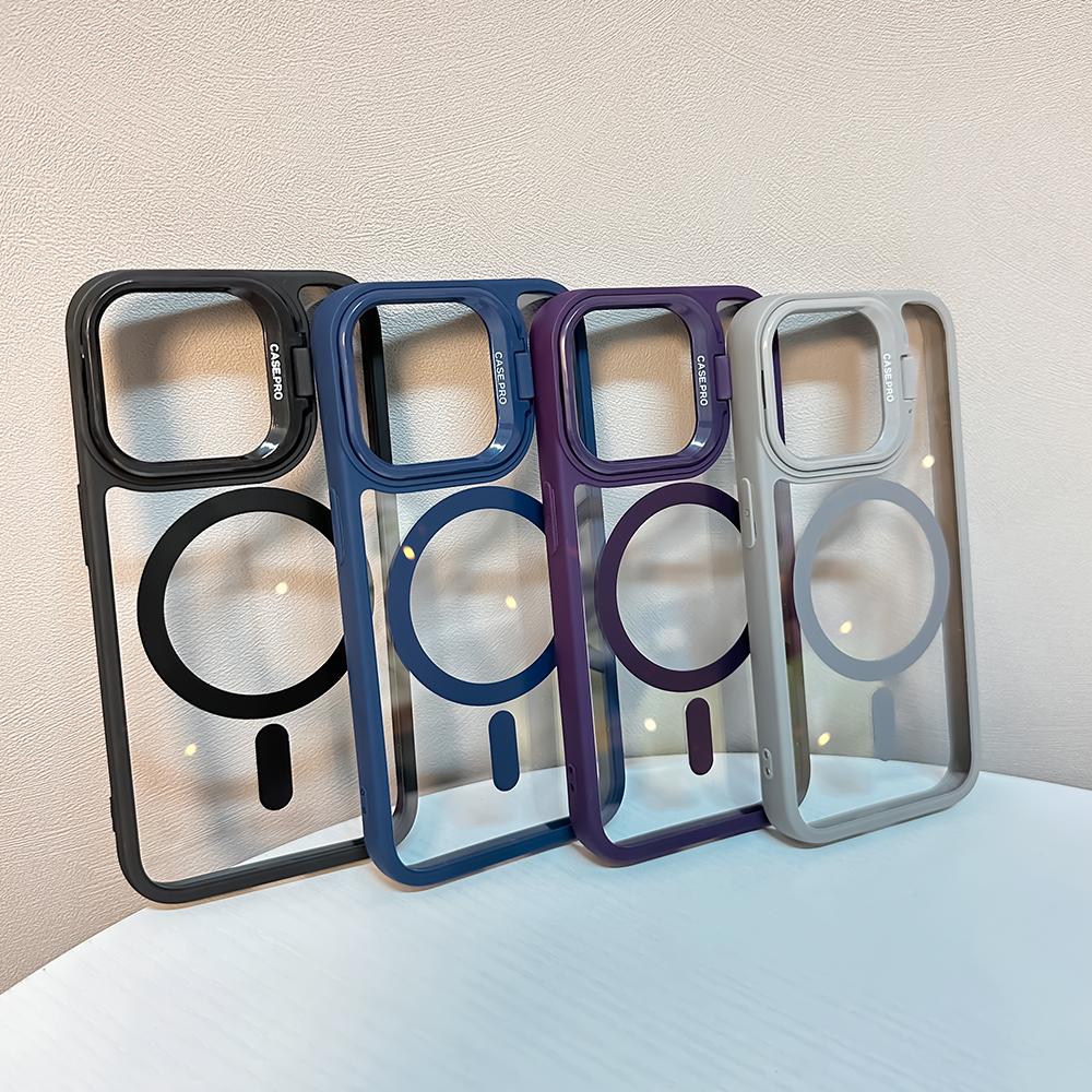 Luxury Metal Lens Holder Clear Acrylic Phone Case For iPhone 15 14 13 12 11 16 Pro Max Magnetic Protection Mobile Cover Funda