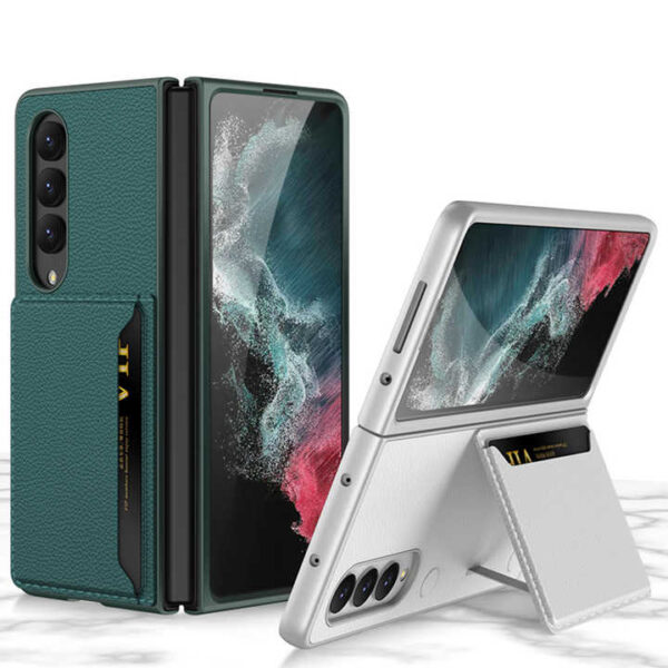 Credit Card Slot Holder Hinge Leather Case For Samsung Galaxy Z Fold 4 Z Fold 5 Fold 6 Leather Cover pocket