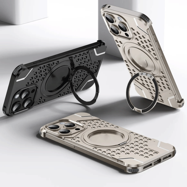 Fashion Aluminum Alloy Magnetic Stand Frameless Metal Phone Case For iPhone 16 Pro Max 15 Metal Shell Frosted Cover