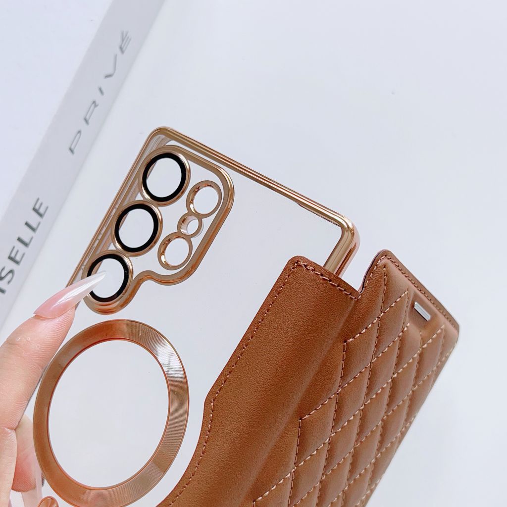 For Samsung Galaxy S24 FE S23 S25 Ultra Case S22 Plus Magnetic Case RFID Blocking Card Holder Leather Phone Cover