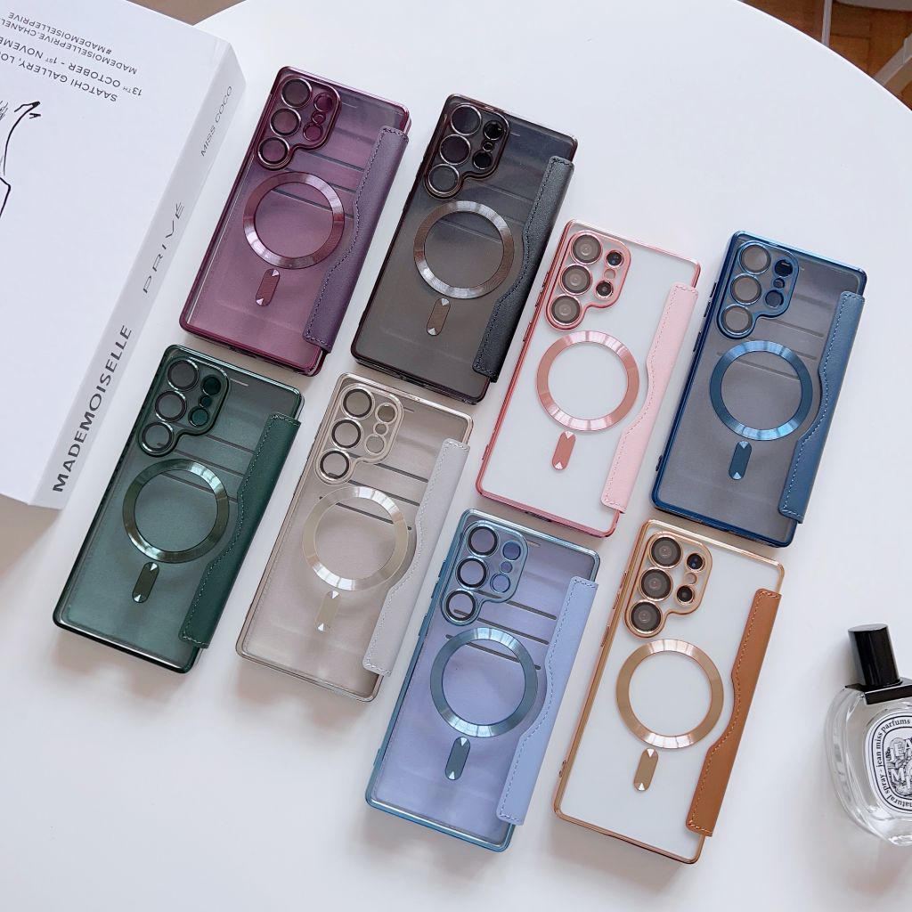 For Samsung Galaxy S24 FE S23 S25 Ultra Case S22 Plus Magnetic Case RFID Blocking Card Holder Leather Phone Cover