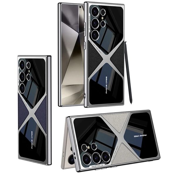 For Samsung Galaxy S24 Ultra Case Electroplated Plain PU Leather Frame Camera Protection Cover Samsuns S23 Ultra Plating Case
