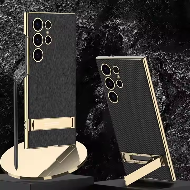 High quality Electroplated PU leather Phone Case for Samsung S24 Plus S24 Ultra S23 shockproof Cover adjustable holder