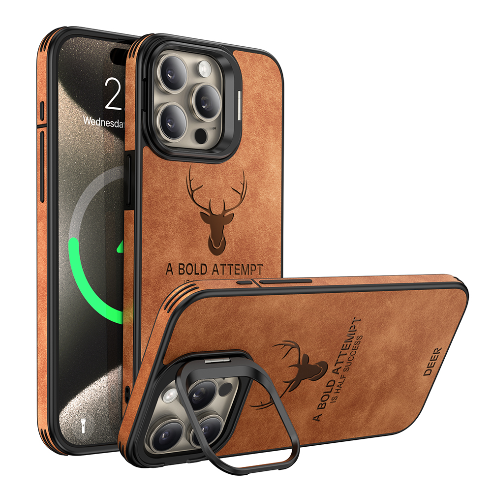 Luxury Deer Leather Camera Lens Holder Phone Case For iPhone - Image 2