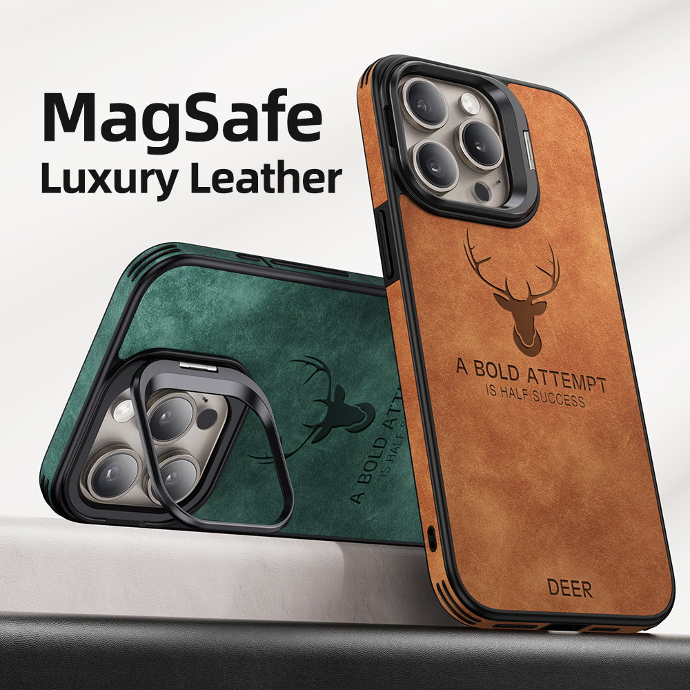 Luxury Deer Leather Camera Lens Holder Phone Case For iPhone - Image 3