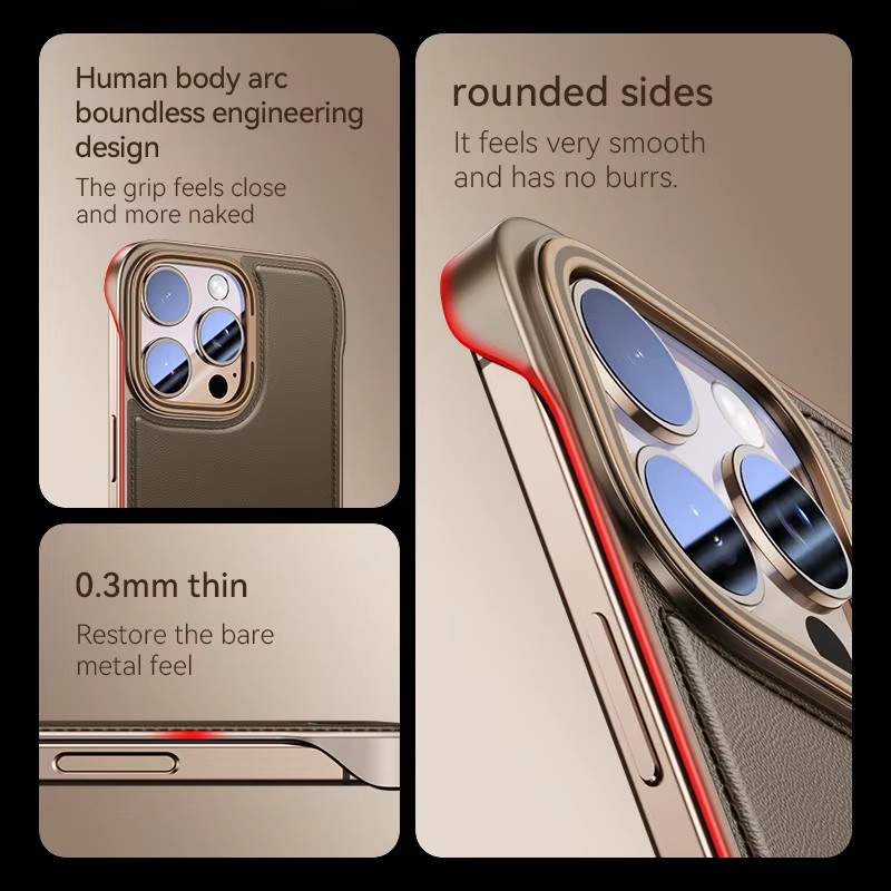 Ultra thin Leather Frameless iPhone Cover With Metal Lens Protection For iPhone - Image 3