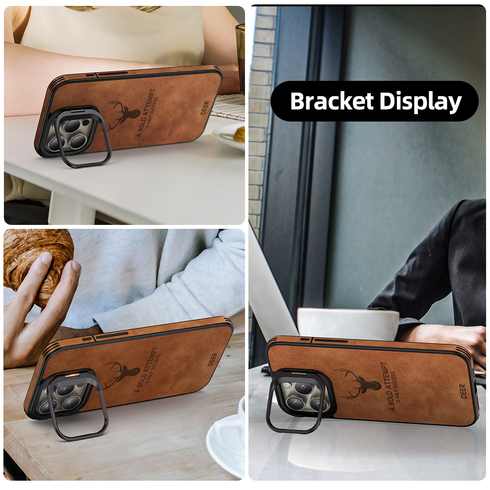 Luxury Deer Leather Camera Lens Holder Phone Case For iPhone - Image 5