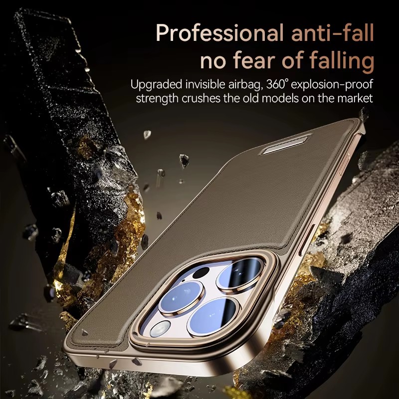 Ultra thin Leather Frameless iPhone Cover With Metal Lens Protection For iPhone - Image 6