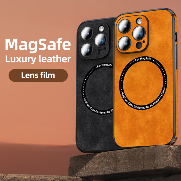 Luxury Leather Lens Glass Protector Magnetic Phone Cover For iPhone