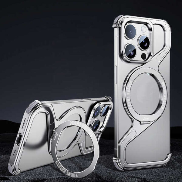 unique design Z type design aluminum magnetic metal wireless charging kickstand phone case cover for iphone 16 pro max 15 14 13