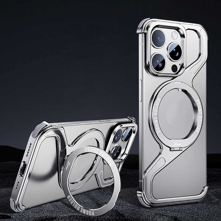 unique design Z type design aluminum magnetic metal wireless charging kickstand phone case cover for iphone 16 pro max 15 14 13