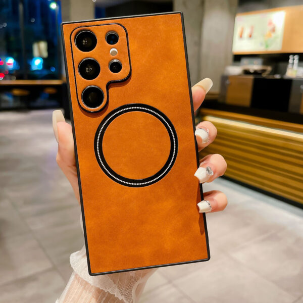 Luxury Suede Leather Magnetic Wireless Charging Phone Case For Samsung