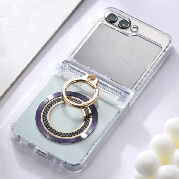 Bling Diamonds Magnetic Clear Cover Ring Buckle Hinge Hard Phone Case for Samsung Galaxy Z Flip 6 5 5G