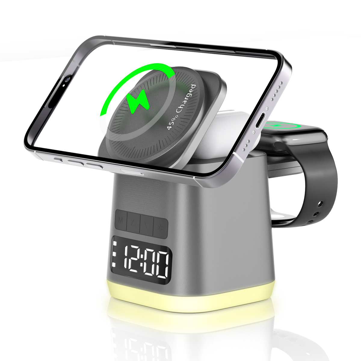 Factory Private Molde Foldable Magnetic Led desk lamp with Alarm Clock Wireless Charger Stand