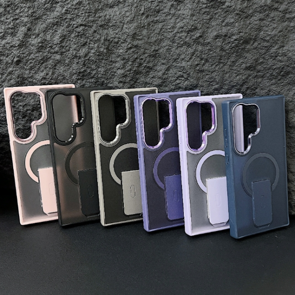 GSCASE High Quality Frosted Wireless Charging Magnet TPU PC Phone Case With Kickstand Holder For Samsung S23 24 Ultra