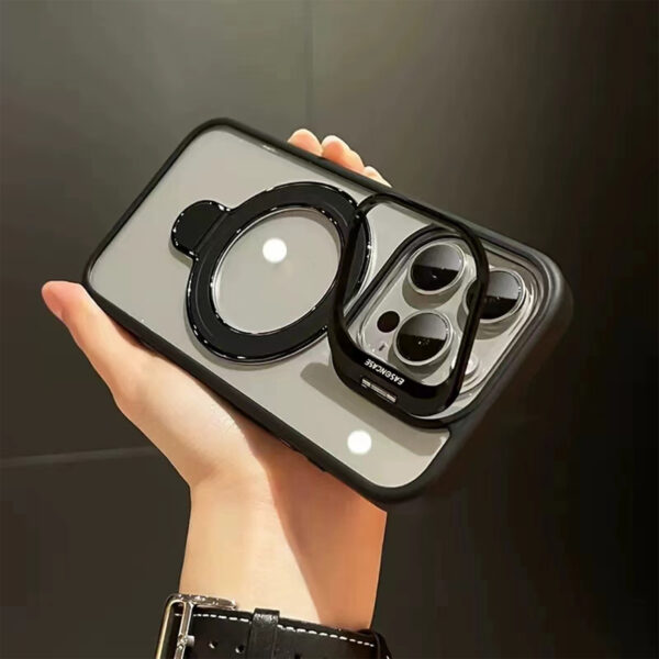 Hot Invisible Magnetic Ring Holder Phone Case With Metal Camera Stand Shockproof Clear Acrylic Cover For iPhone 16 15 14 Pro Max