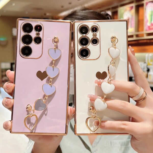 Luxury Plating Soft TPU Back Cover With Heart bracelet For Samsung Galaxy S21 S22 S23 Ultra phone case