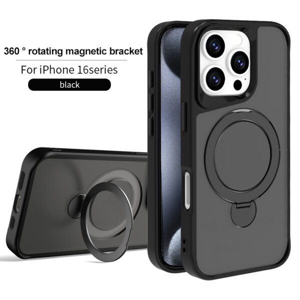 Magnetic Case for iPhone 16 Pro Max Luxury Anti-drop 360°Rotatable Magnetic Ring Holder Matte for iPhone 15 16 11 Case