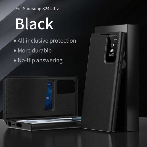 PU Leather Smart Window S-View Flip Kickstand Cover With Auto Wake/Sleep for Samsung Galaxy S24 S23 S22 S25 S25 Plus S25 ultra