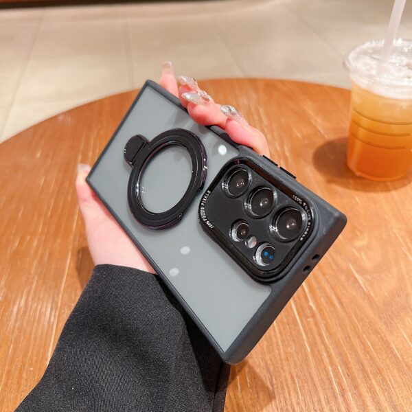 S25 Ultra Case with Invisible Ring Stand Translucent Matte Phone Case for Samsung S24Plus Frost Cover With Camera Lens Protector