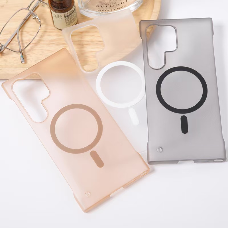 Large Hole No Border Magnetic Suction for Samsung S24ultra Mobile Phone Case S25 Applicable S23 Scrub S22 Cross Border S24plus