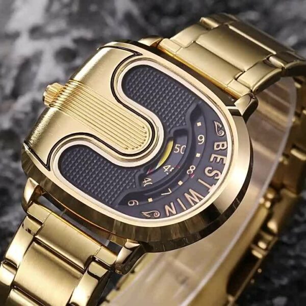 Luxury Men Watches Unique Design Stainless Steel Band Golden Dropship Relogio Masculino High Quality Male