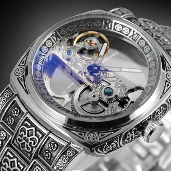 Male Mechanical Watch Stainless Steel Butterfly Lock Skeleton