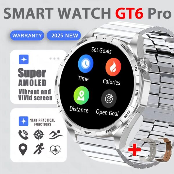 Smartwatch AMOLED Display for Calling Full Touch Screen Heart Rate Blood Oxygen Monitoring Life Waterproof