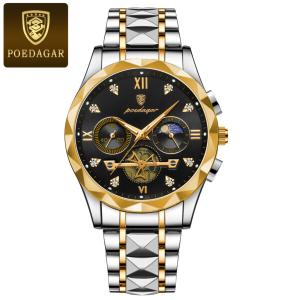 Poedagar Men's Luxury Fashion Quartz Watch Stainless Steel Chronograph Waterproof